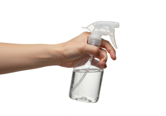 Isolated Transparent Background of Hand Holding Clear Spray Bottle