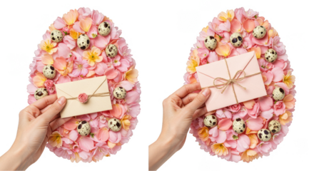 Isolated Transparent Background of Flower Petal Easter Egg with Hands