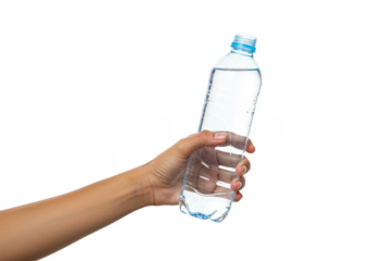 Isolated Transparent Background of Hand Holding Clear Water Bottle