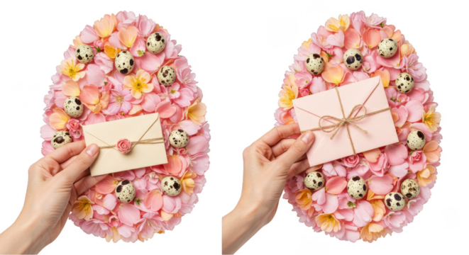 Isolated Transparent Background of Flower Petal Easter Egg with Hands