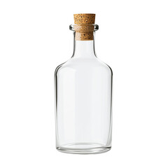 An elegant glass bottle with a natural cork stopper, symbolizing a vintage charm and timeless sophistication. The clear glass reflects the light.