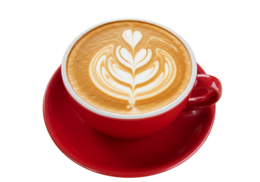 Isolated Transparent Background of Latte Art in Red Cup with Coffee - Powered by Adobe