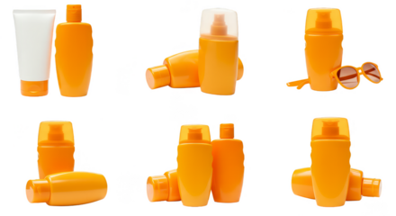 Isolated Transparent Background of Orange Sunscreen Bottle for Sun Protection