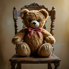 A vintage-style teddy bear with stitched eyes and a charming bowtie.