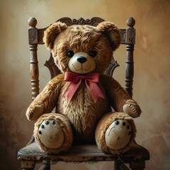 A vintage-style teddy bear with stitched eyes and a charming bowtie.