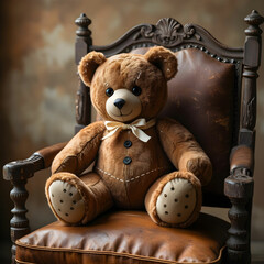 A vintage-style teddy bear with stitched eyes and a charming bowtie.