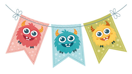 Adorable Monster Bunting Flags Perfect for Kids' Parties and Celebrations