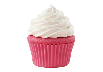 Isolated Transparent Background Of Pink Cupcake with White Cream Frosting