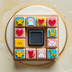 A wooden stamp and ink pad set for kids, featuring fun patterns like stars.