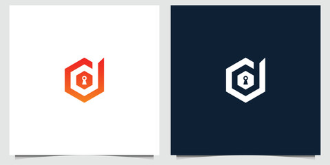 Hexagonal D Letter Security Logo Design with Keyhole in Two Color Schemes
