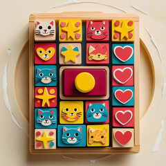 A wooden stamp and ink pad set for kids, featuring fun patterns like stars.
