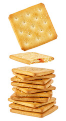 Fototapeta premium Isolated Transparent Background of Stacked Golden Crispy Cracker Snacks