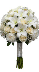 Isolated Transparent Background of Wedding Bouquet of White Roses Lilies