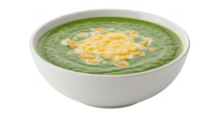 Isolated Bowl of Creamy Spinach Soup with Transparent Background