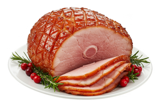 Isolated Transparent Background Of Delicious Cooked Ham Holiday Dish