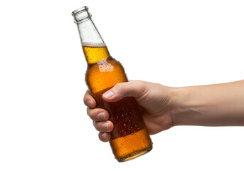 Isolated Transparent Background of Hand Holding a Cold Beer Bottle