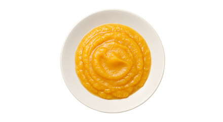 Isolated Transparent Background of Orange Puree Dish on White Plate