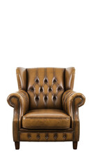 Isolated Brown Leather Armchair with Transparent Background Detailed Studio
