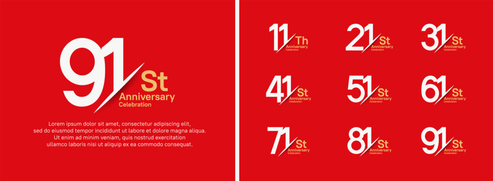 set of anniversary logo style with slash. vector design white color for celebration