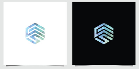 E S logo Abstract Hexagon Gradient Logo Design, Modern Company Symbol on White and Black