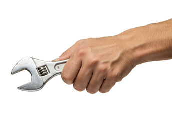 Isolated Transparent Hand Gripping Silver Adjustable Wrench Tool