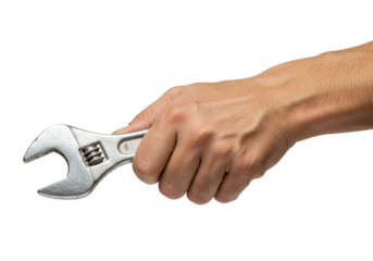 Isolated Transparent Hand Gripping Silver Adjustable Wrench Tool