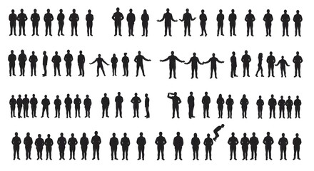 An array of silhouetted individuals, each one a unique representation of humanity, offers a striking depiction of diverse forms, showcasing both individual and collective presence. 