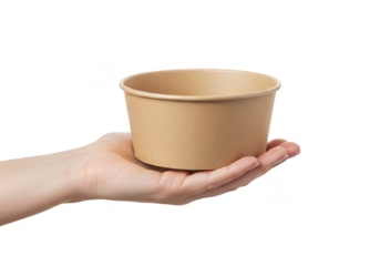 Isolated Transparent Cardboard Bowl Holding On Hand For Food Packaging