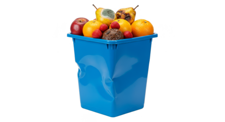 Isolated Transparent PNG of Moldy Fruit Waste Rotten in a Blue Bin