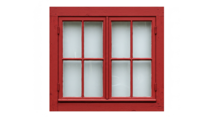 Isolated Transparent Red Wooden Window Frame Glass Panes Architecture