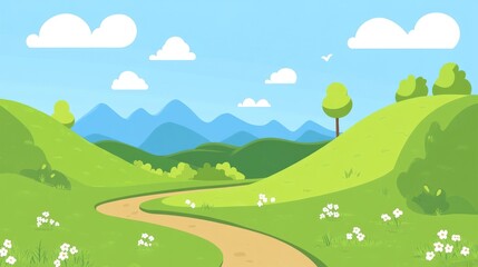 Obraz premium An outdoor trail in the mountains outdoors green illustration.
