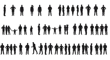 Elegant black silhouettes of varied figures depict a dynamic array of people, offering a versatile graphic resource for architectural plans or design mockups.