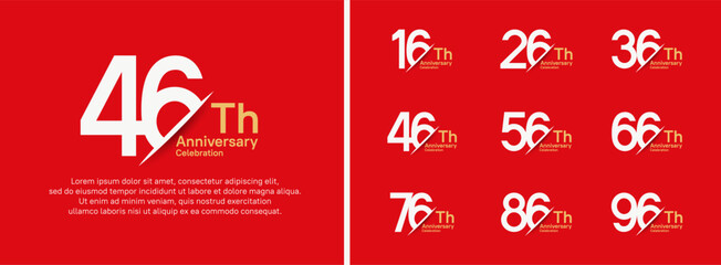 set of anniversary logo style with slash. vector design white color for celebration