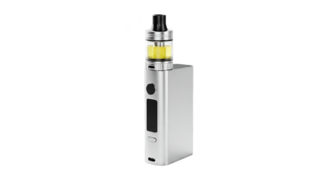 Isolated Vaporizer With Metallic Silver Body For E-cigarette On Transparent