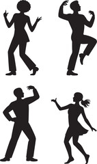 Obraz premium Silhouettes of four people dancing in different poses isolated on white background