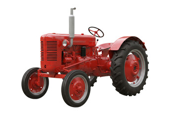Isolated Vintage Red Tractor Vehicle Machine with Transparent Background