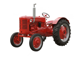 Isolated Vintage Red Tractor Vehicle Machine with Transparent Background