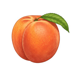 Isolated Watercolor Peach Fruit with Leaf on Transparent Background Illustration