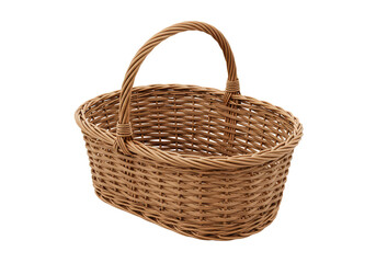 Isolated Wicker Basket with Handle on Transparent Background