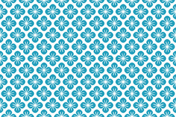 Seamless vector pattern with abstract geometric blue floral elements on a white background. Vector illustration