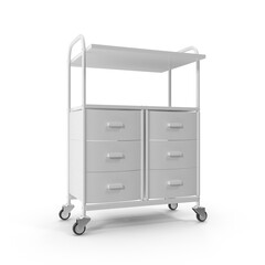 White Medical Trolley with Drawers and Wheels isolated on transparent background