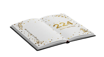Isometric Illustration Open Book with Gold 2024 New Year on White