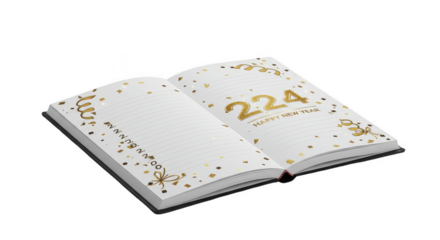 Isometric Illustration Open Book with Gold 2024 New Year on White