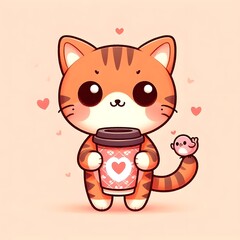  Cute Tabby Cat with Coffee Cup