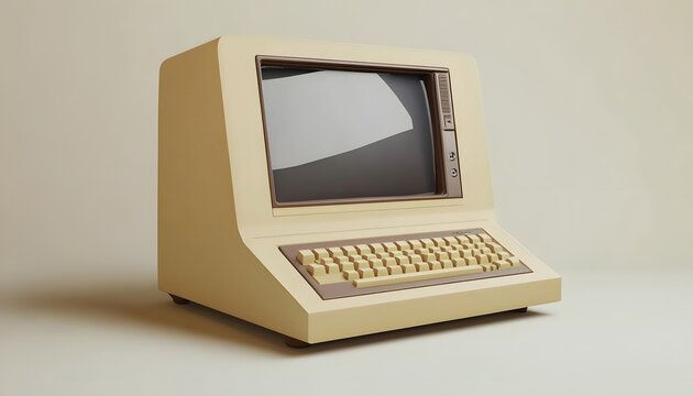 Vintage beige computer with a blank screen.