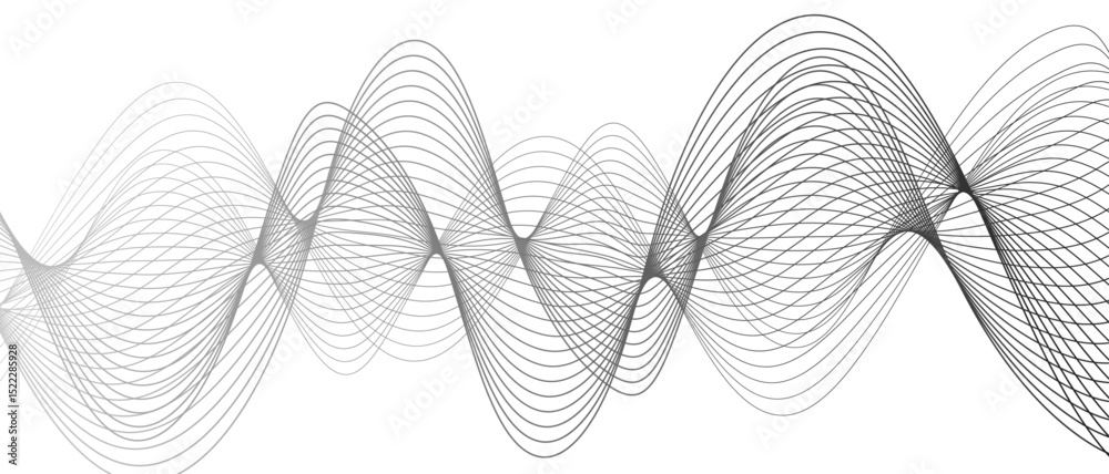 Poster abstract black and white wave pattern with overlapping, curving lines forming smooth, sense of depth