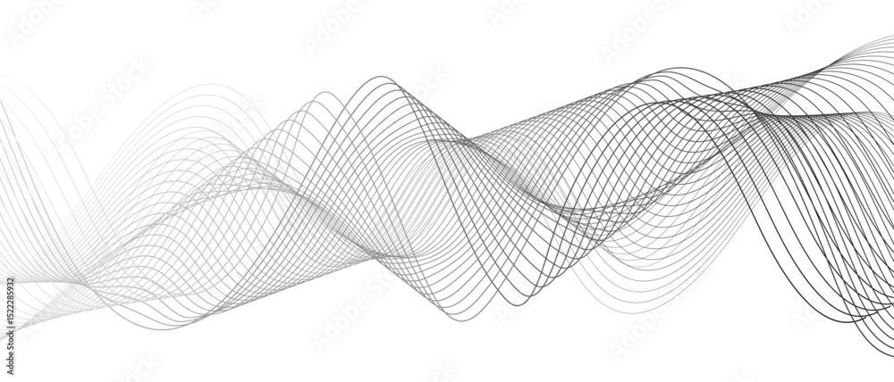 Poster abstract black and white wave pattern with overlapping, curving lines forming smooth, sense of depth