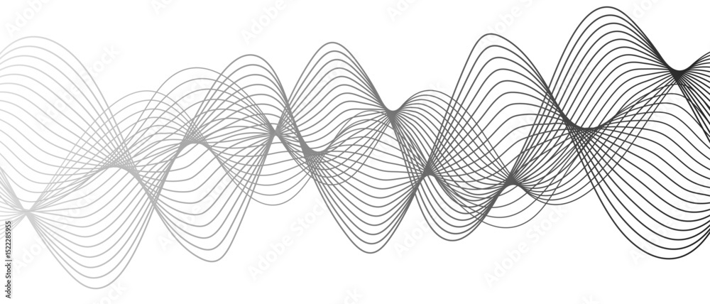 Poster abstract black and white wave pattern with overlapping, curving lines forming smooth, sense of depth