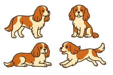 Cavalier King Charles Spaniel dogs in various poseson a transparent background 