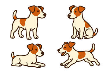 Four Jack Russell Terriers in different poseson a transparent background